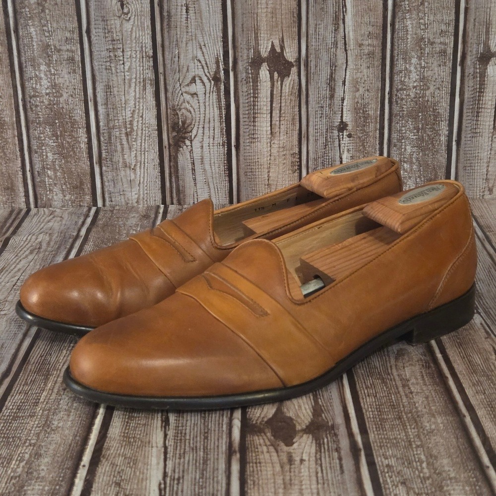 Sz 11.5 M Mens Zelli Tan Leather‎ Handcrafted In Italy Penny Loafers Shoes VGUC